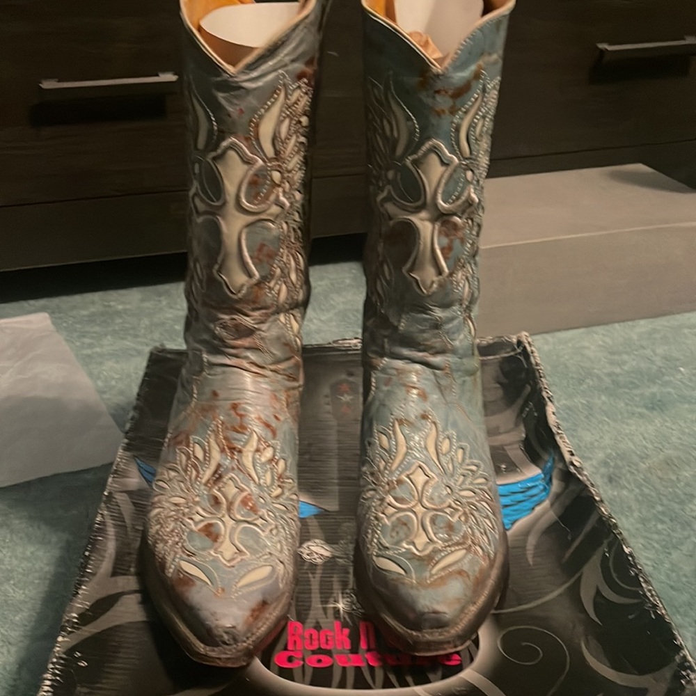 Turquoise and brown marbled Cowboy Boots Size 11